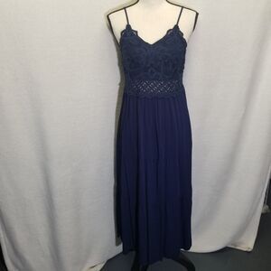 Dokuritu Small Dress Midi Navy Blue Summer Vacation Lace Bodice Beach Comfy